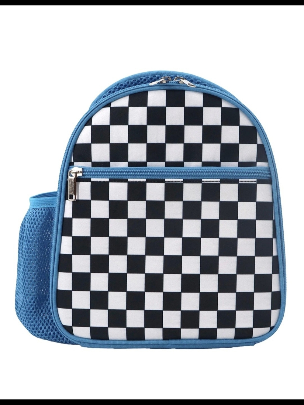 Insulated Checkerboard Lunch / Travel Bag Backpack - Blue